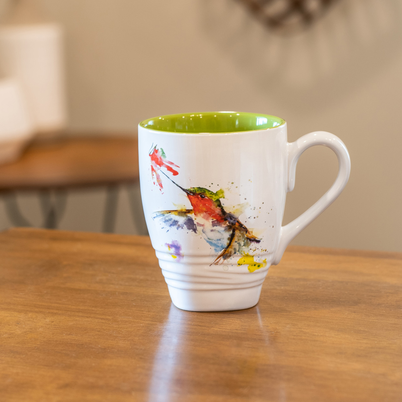 Dean Crouser Stoneware Watercolor Hummer and Flower Mug 16oz thumbnail