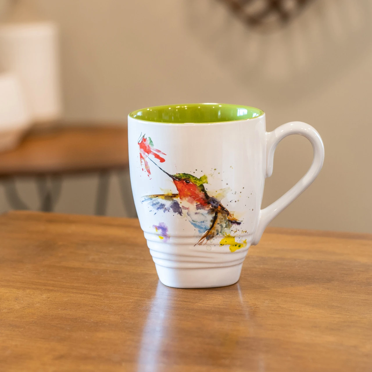Dean Crouser Stoneware Watercolor Hummer and Flower Mug 16oz thumbnail