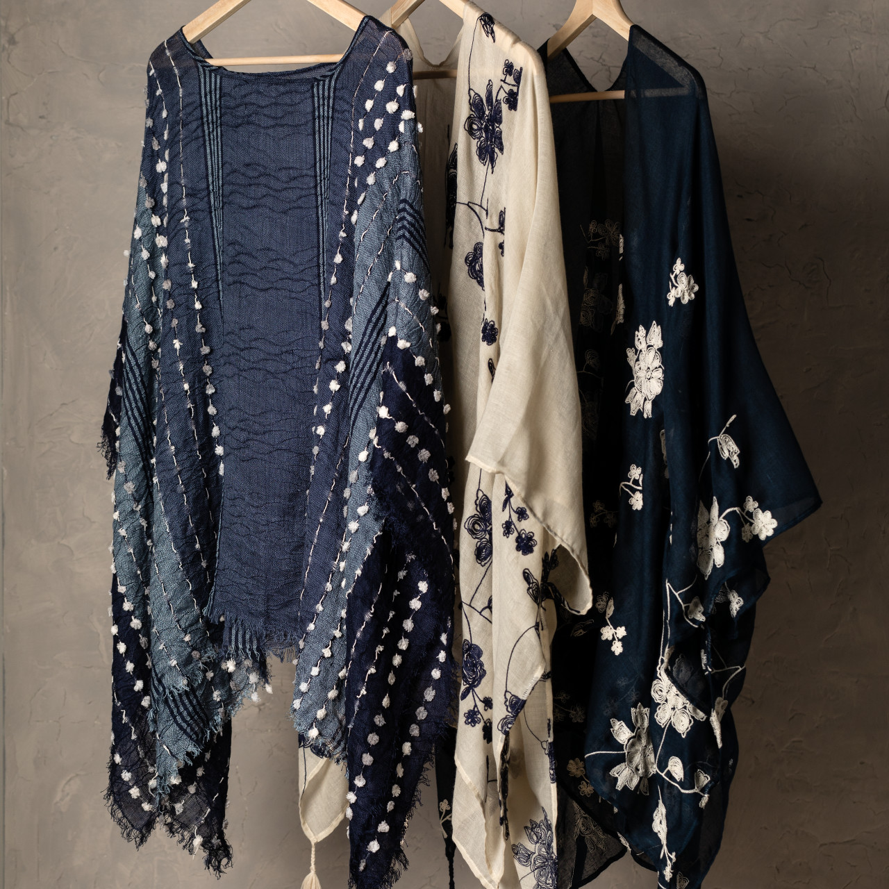 Your Journey Navy Blue Textured Long Sleeve Poncho 43" x 36" thumbnail