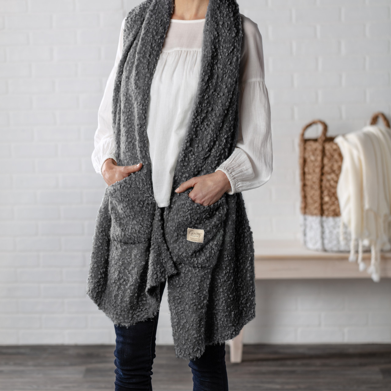 Giving Collection Charcoal Gray Shawl With Pockets thumbnail