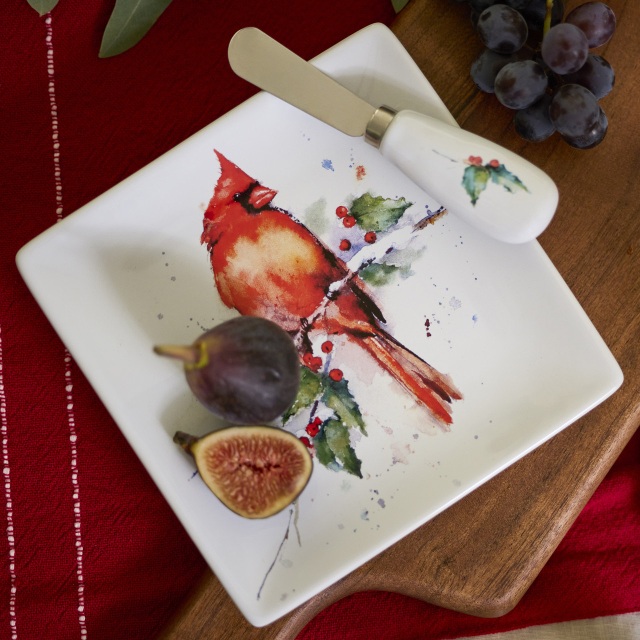 Cardinal and Holly Plate and Spreader Set thumbnail
