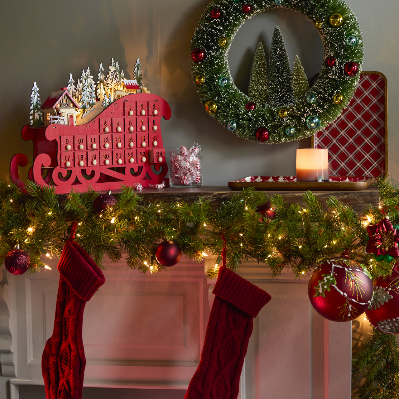 Here Comes Santa Claus Lit Sleigh Advent Coundown Calendar 18" x 13" thumbnail