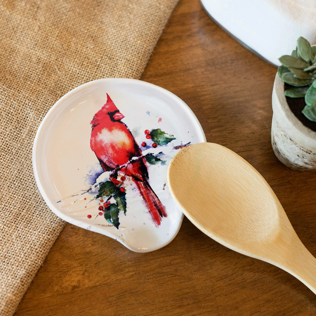 Cardinal and Holly Spoon Rest Stoneware thumbnail