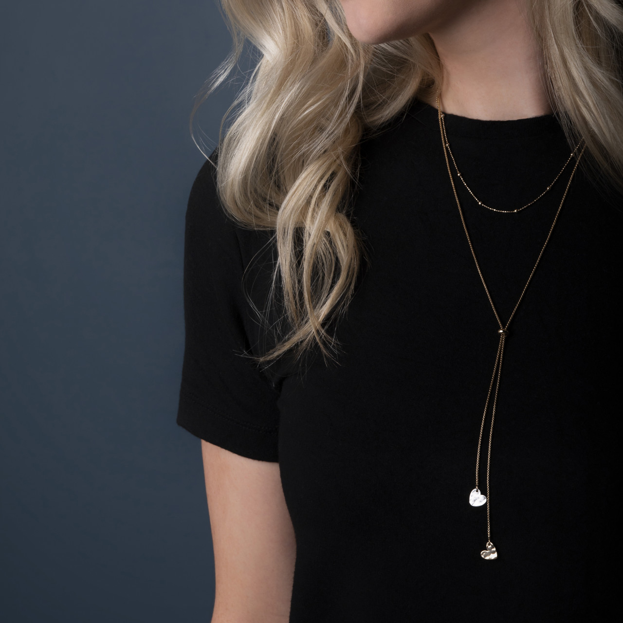 Giving Collection Adjustable Double Heart Lariat Charm Necklace 35" thumbnail