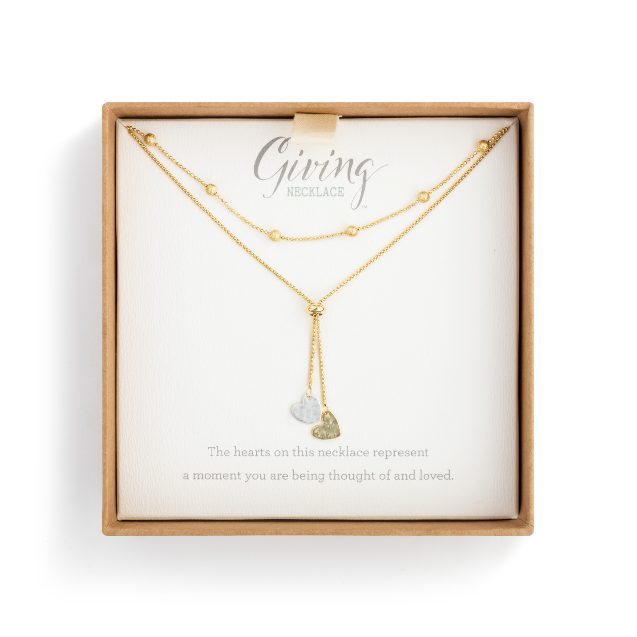 Giving Collection Adjustable Double Heart Lariat Charm Necklace 35" thumbnail
