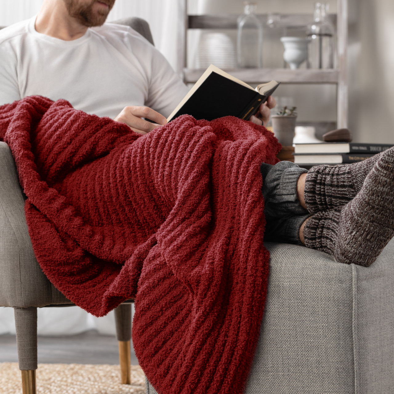 Giving Collection Red Ribbed Throw Blanket 52" x 62" thumbnail