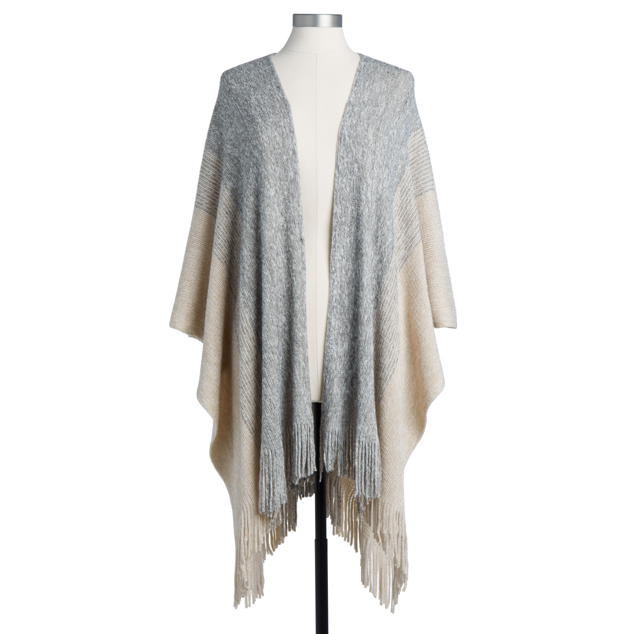 Gray & Cream Knit Duster with Fringe thumbnail