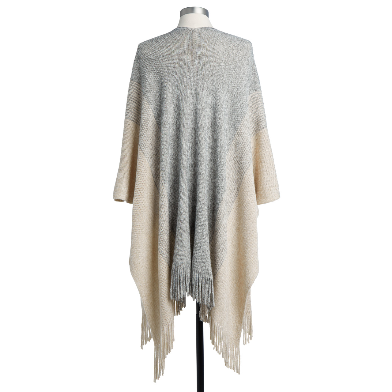 Gray & Cream Knit Duster with Fringe thumbnail
