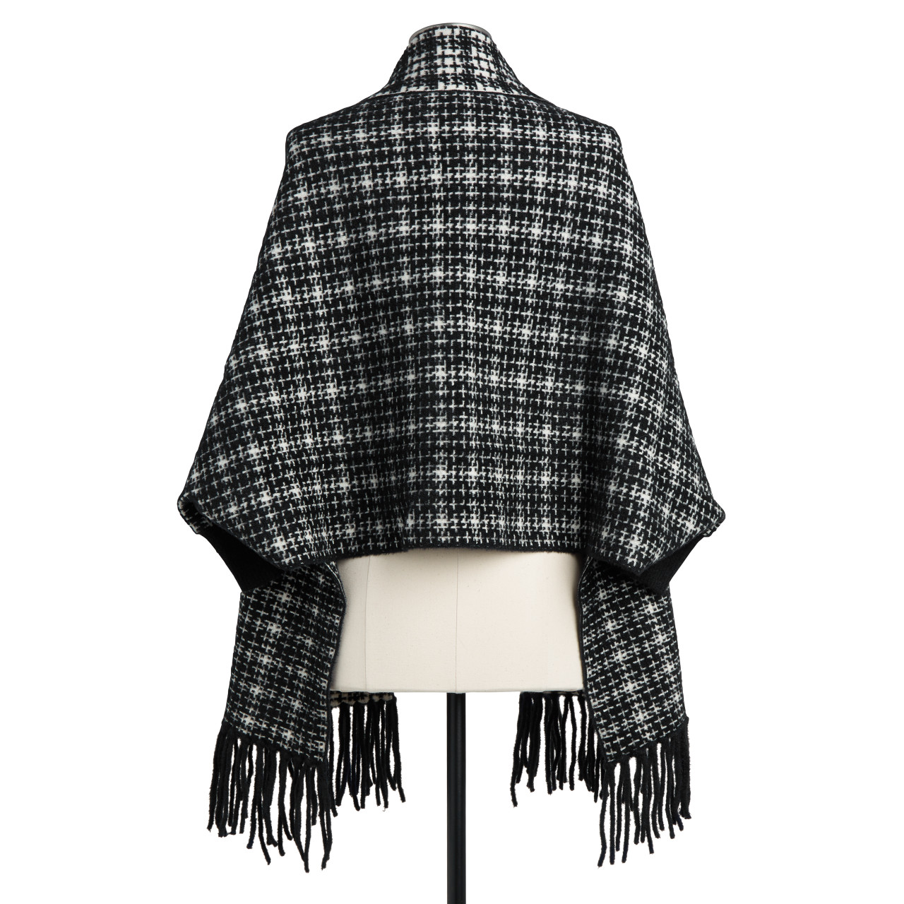 Black & White Tweed Shawl with Sleeves thumbnail