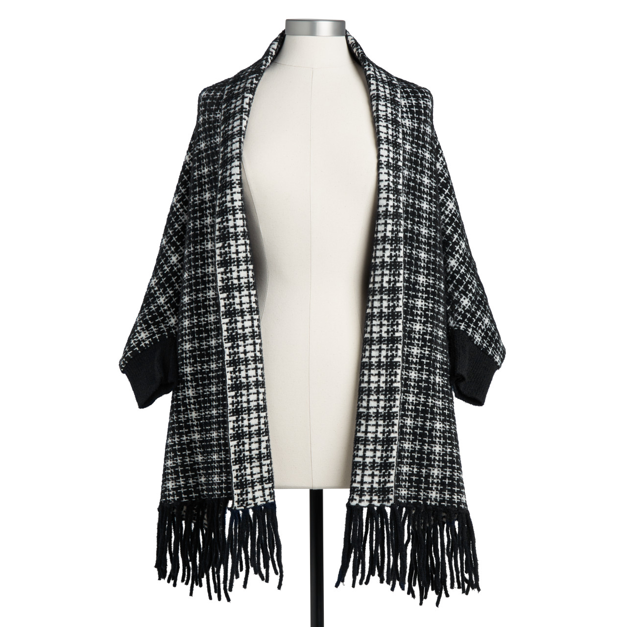 Black & White Tweed Shawl with Sleeves thumbnail