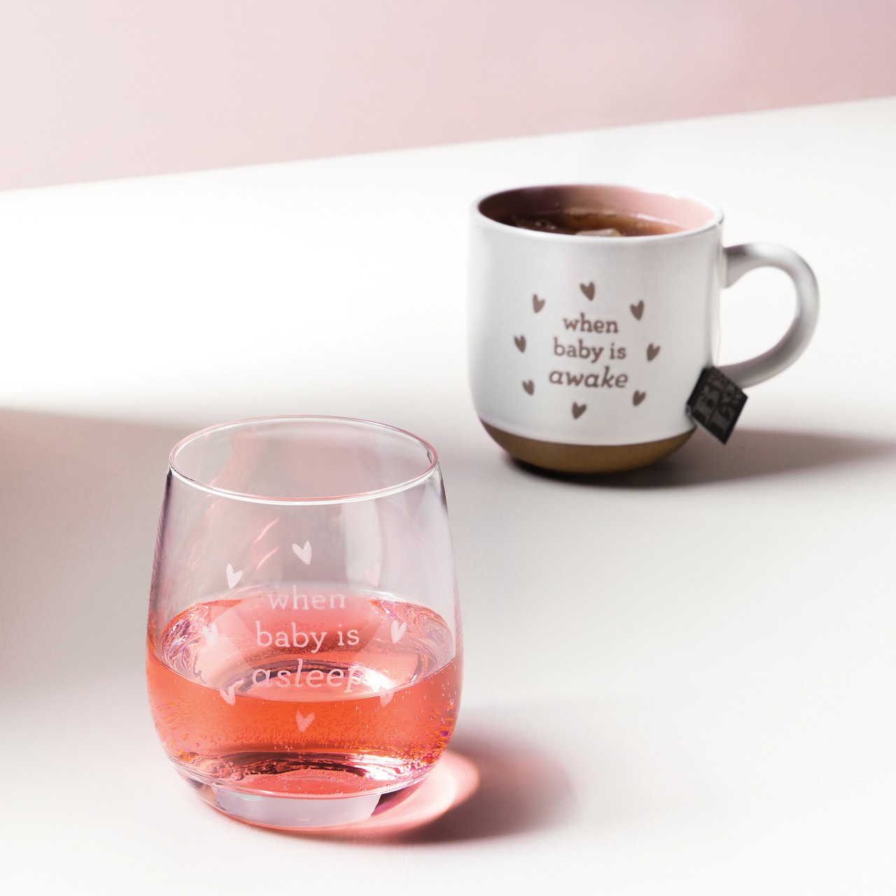 Mug and Wine Glass Set - When Baby Wakes/Sleeps thumbnail