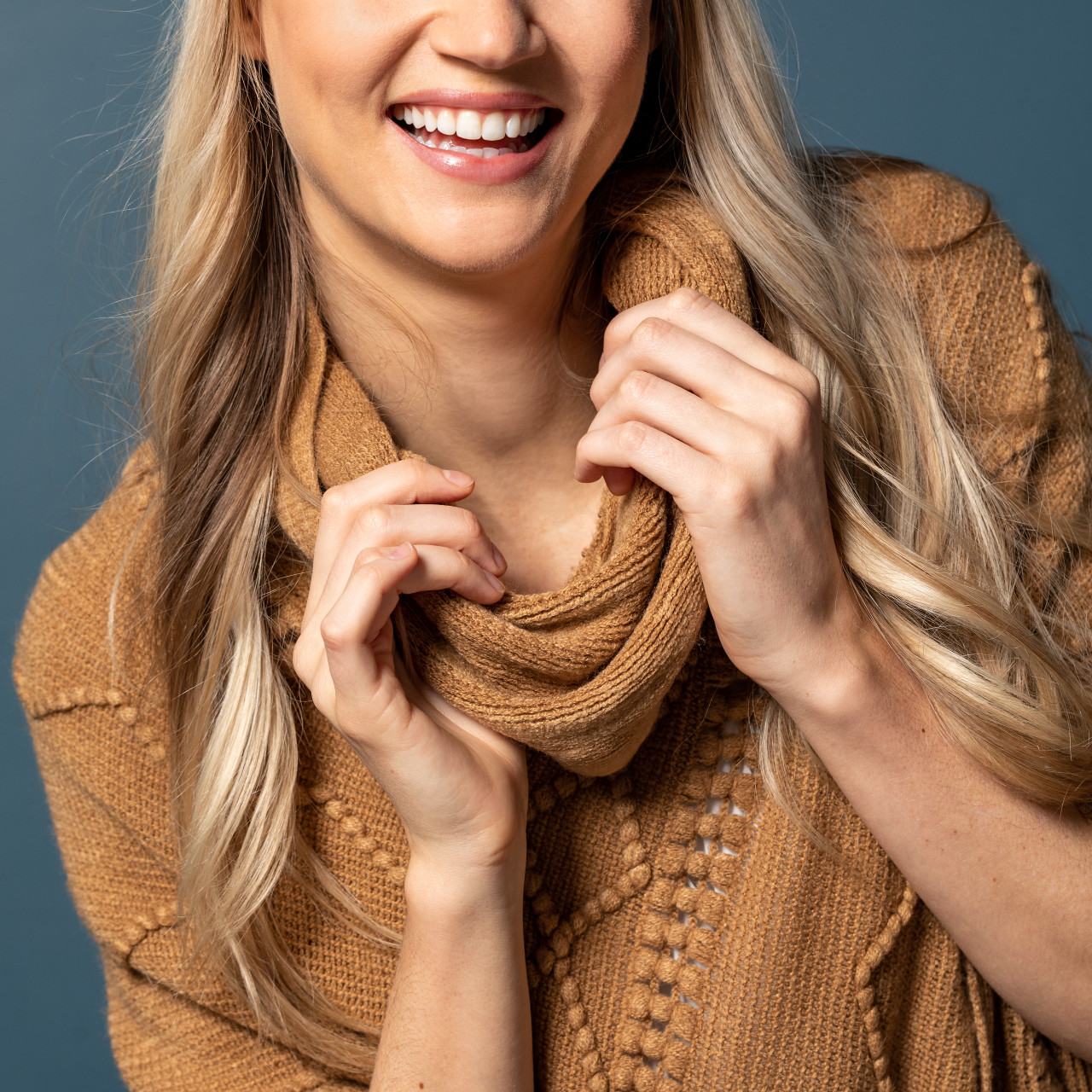 Camel Textured Cowl Neck Poncho thumbnail