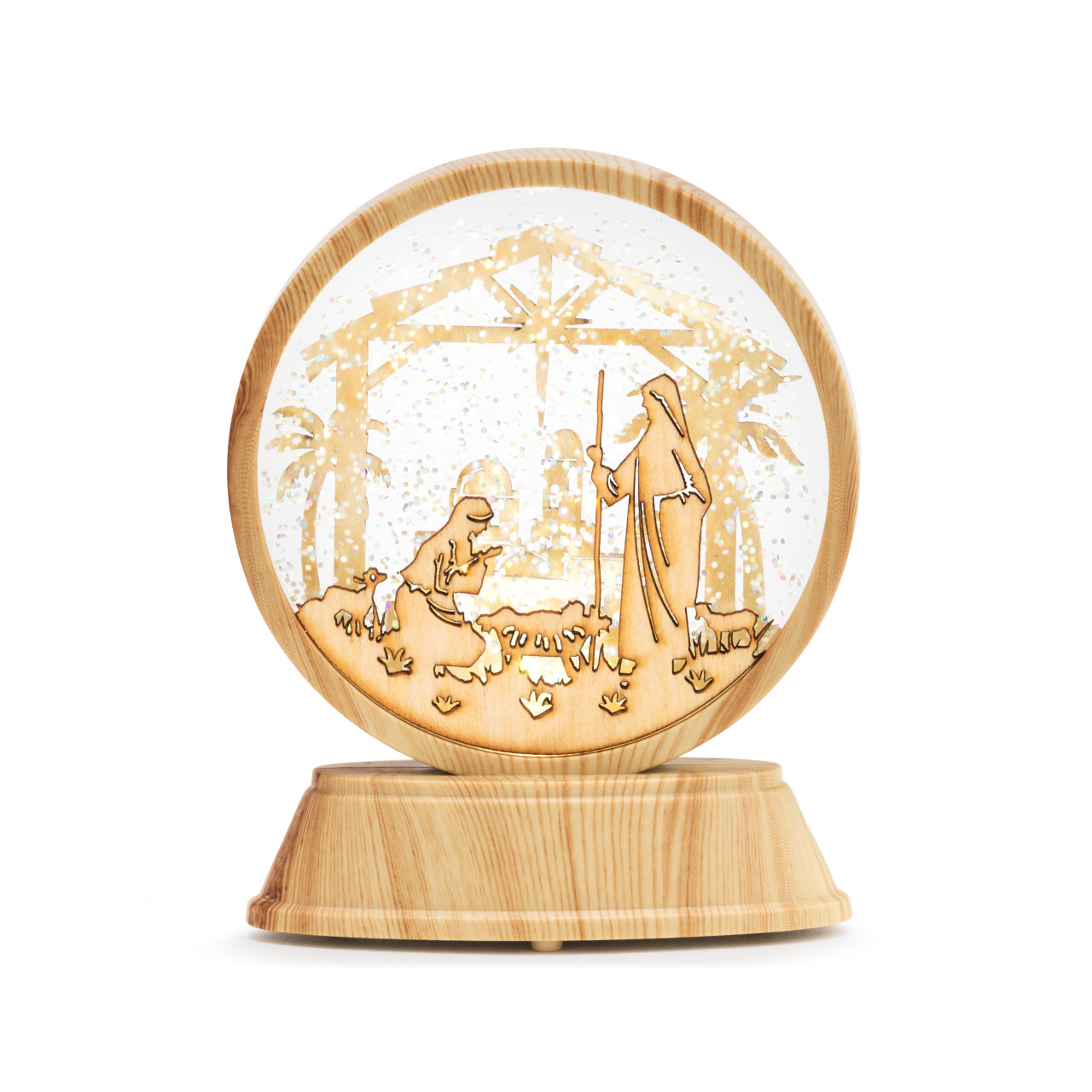 Lit Wood Holy Family Snow Globe thumbnail
