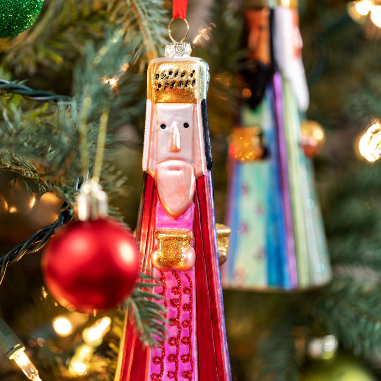 Holiday Blown Glass Three Kings Dimentional Nativity Ornament 2" x 6" thumbnail