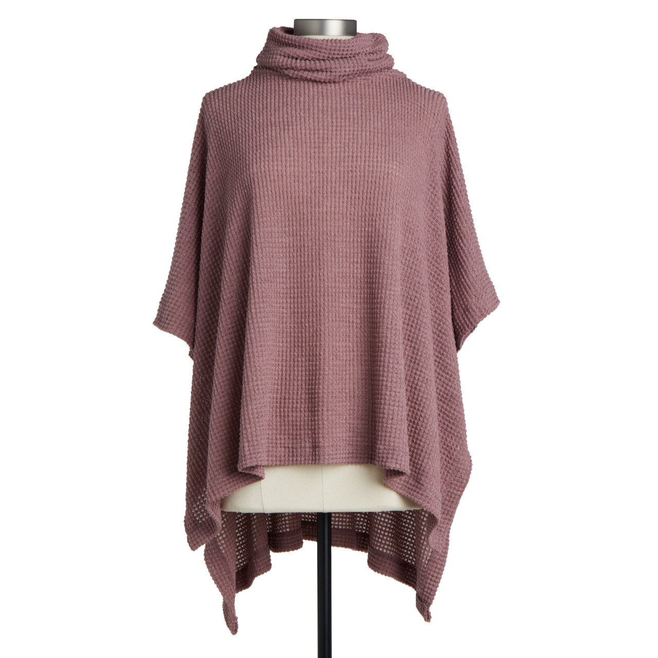 Waffle Knit Poncho - Dusty Rose thumbnail
