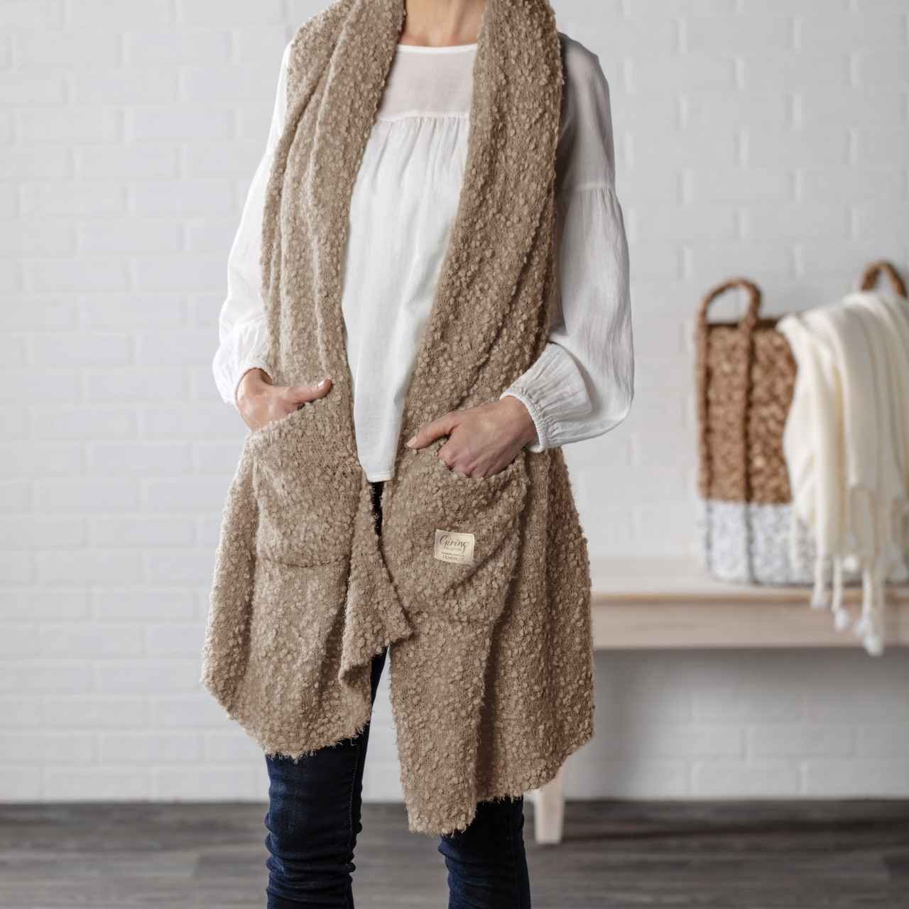 Giving Collection Camel Brown Giving Shawl With Pockets thumbnail