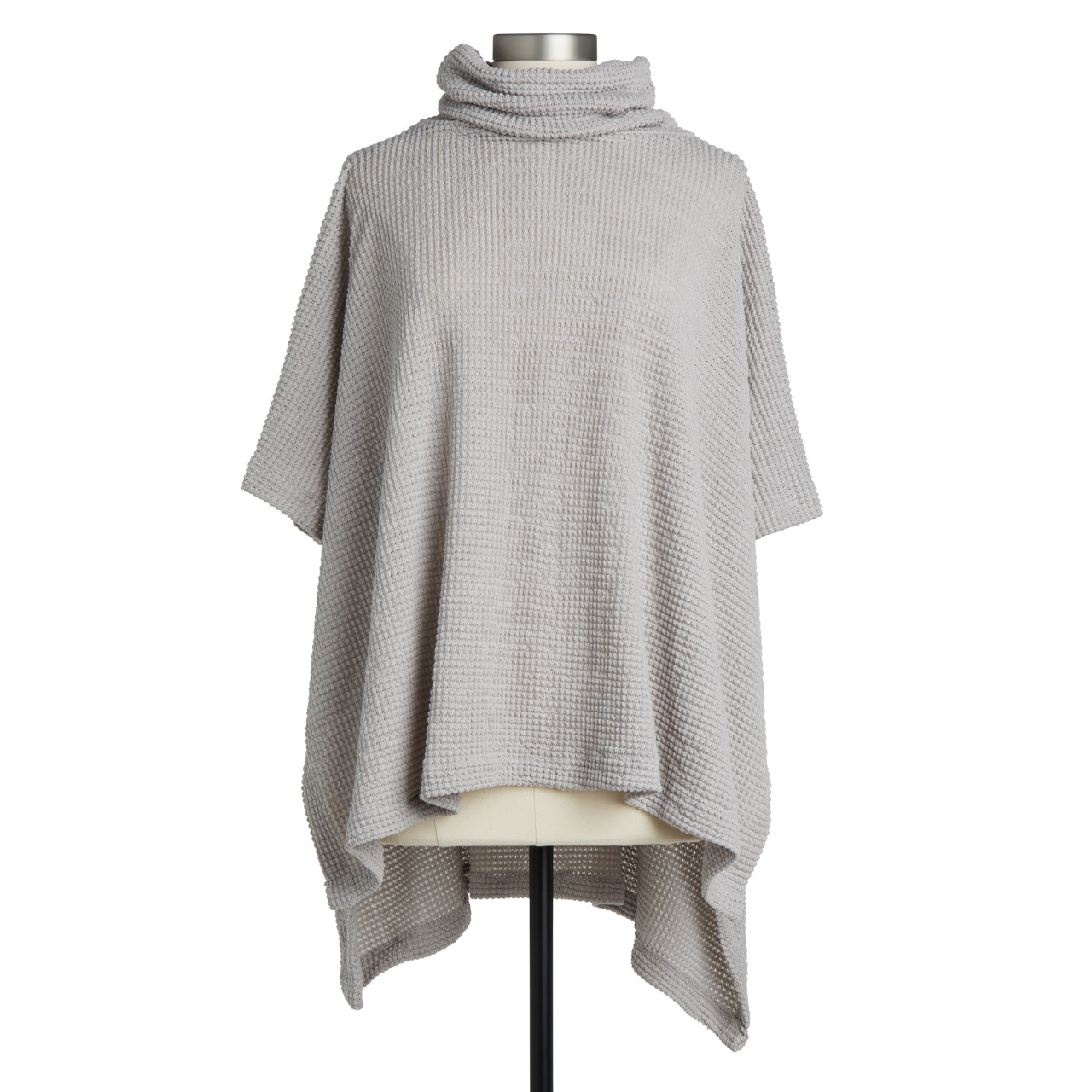 Waffle Knit Poncho - Gray thumbnail
