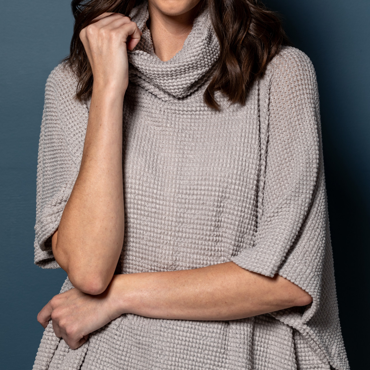 Waffle Knit Poncho - Gray thumbnail