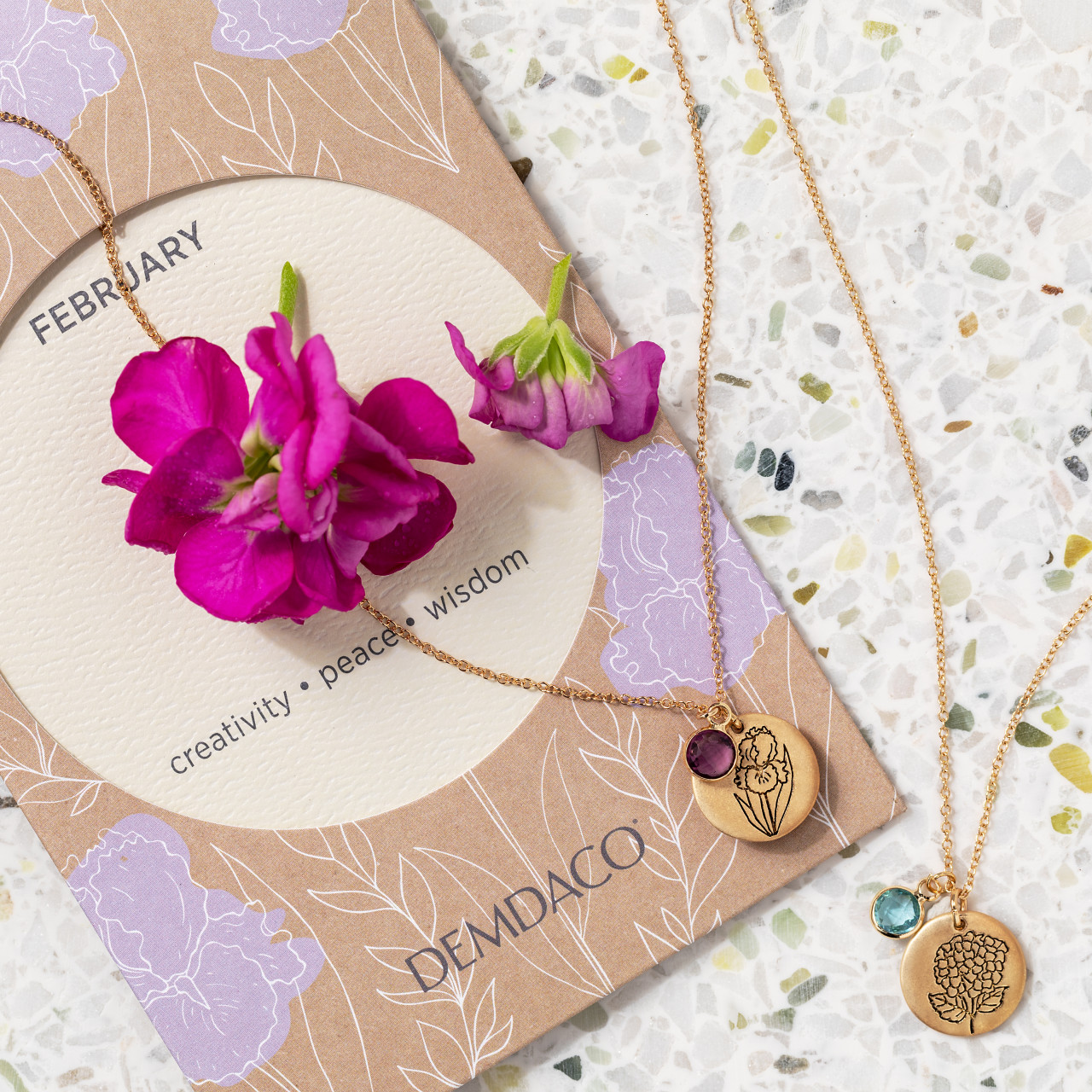 Birthstone Charm Necklace - February thumbnail