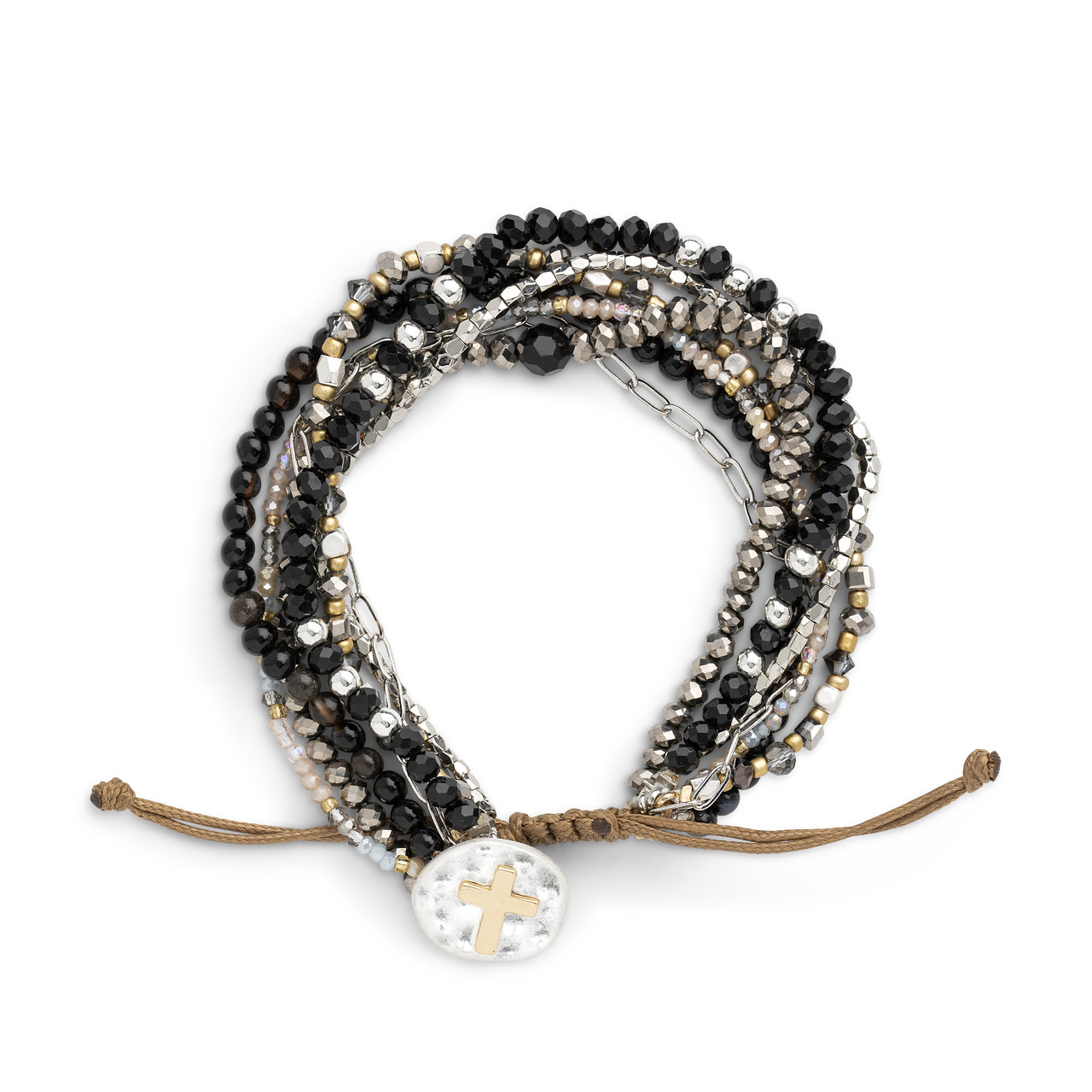 Your Journey Black Adjustable Beaded Prayer Bracelet 7" thumbnail