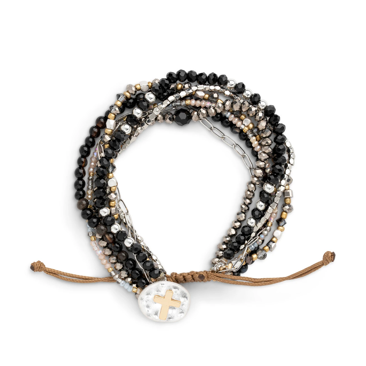 Your Journey Black Adjustable Beaded Prayer Bracelet 7" thumbnail