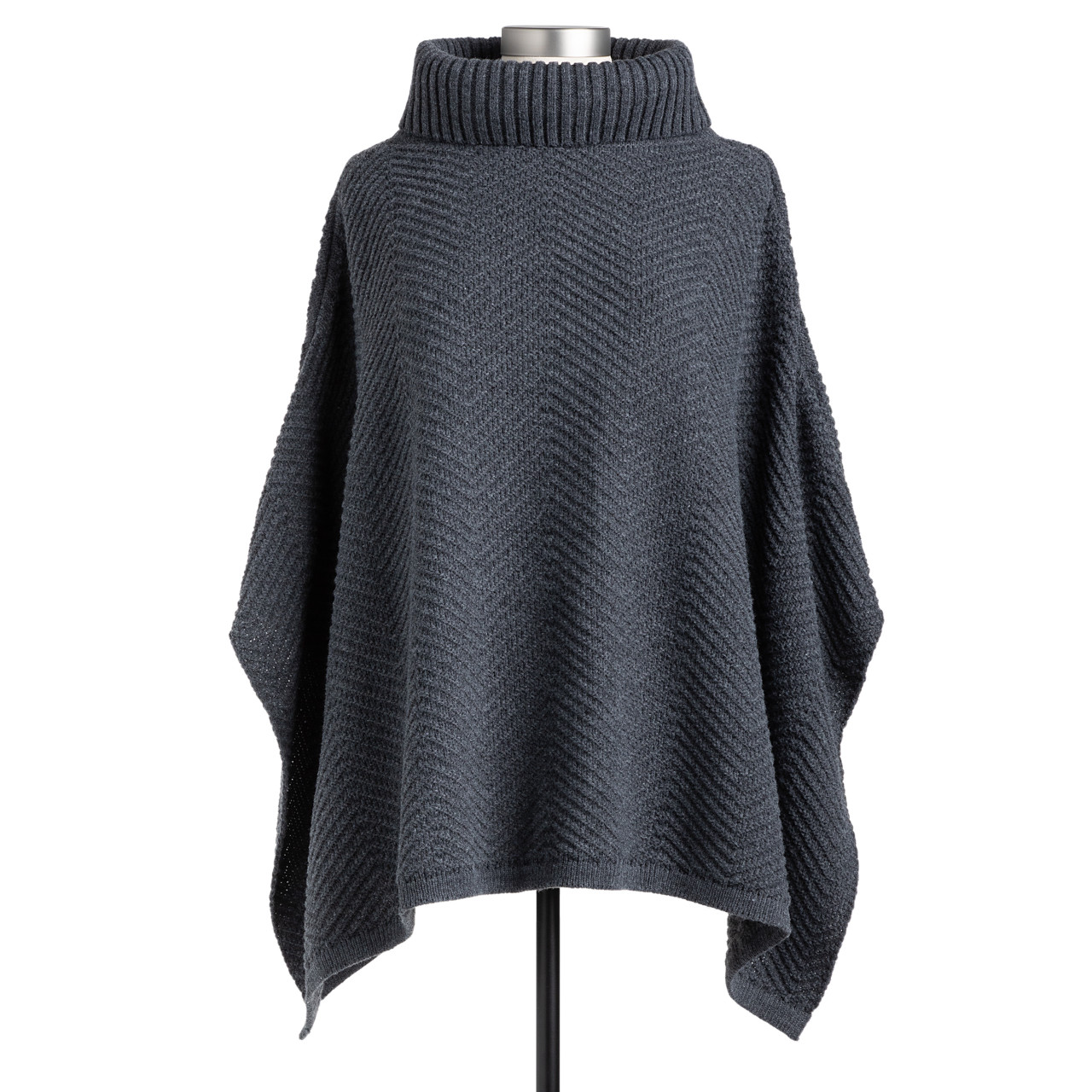 ZigZag Texture Cowl Neck Poncho - Charcoal thumbnail