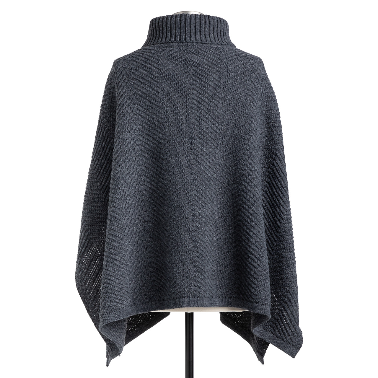 ZigZag Texture Cowl Neck Poncho - Charcoal thumbnail
