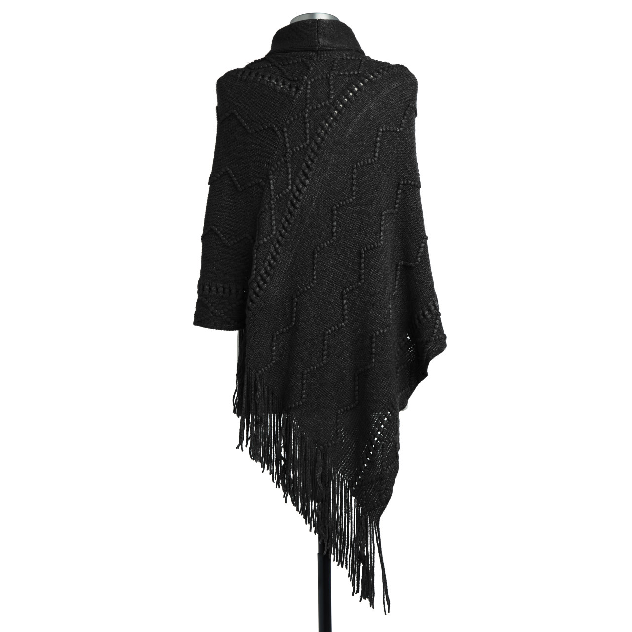 Textured Cowl Neck Poncho - Black thumbnail