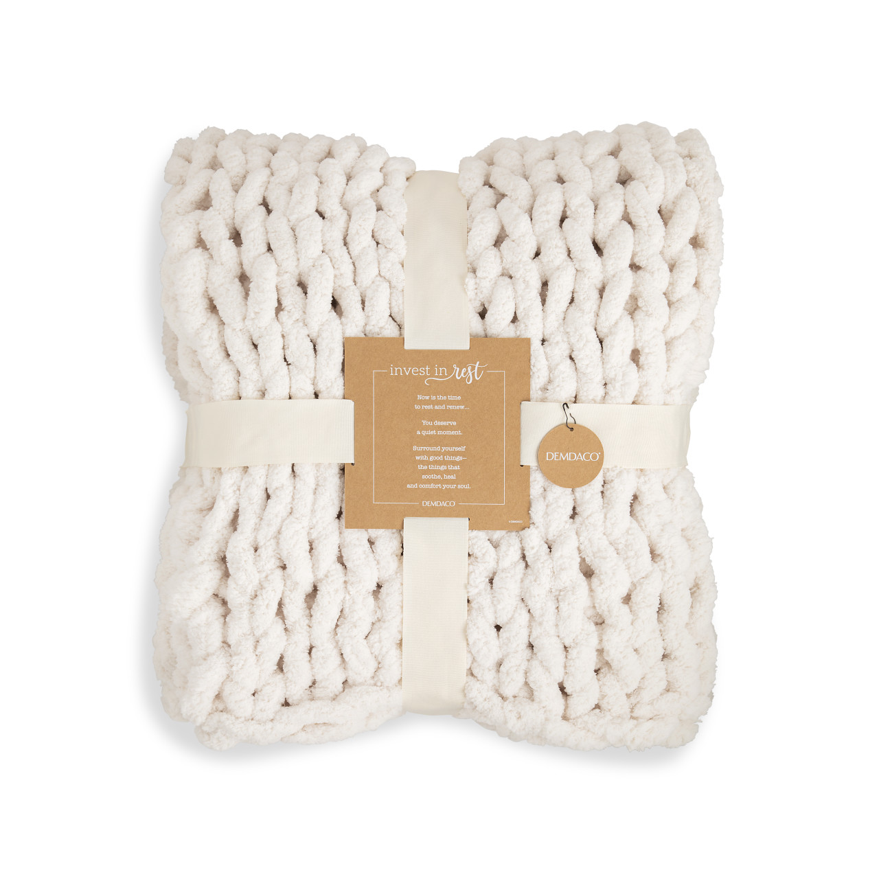 Comfort Collection Cream Chunky Knit Throw Blanket 65" x 70" thumbnail