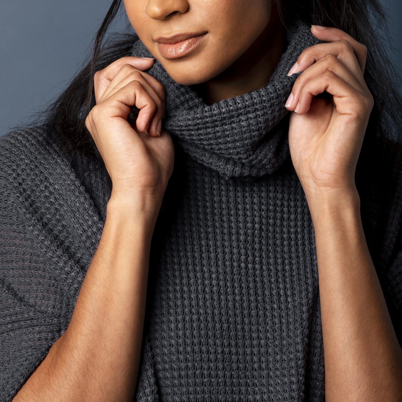 Waffle Knit Poncho - Charcoal thumbnail
