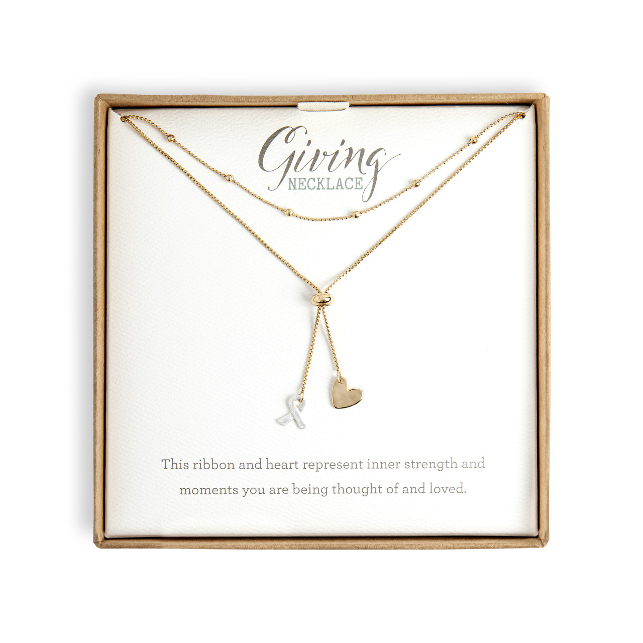 Lariat Charm Necklace - Heart and Ribbon thumbnail