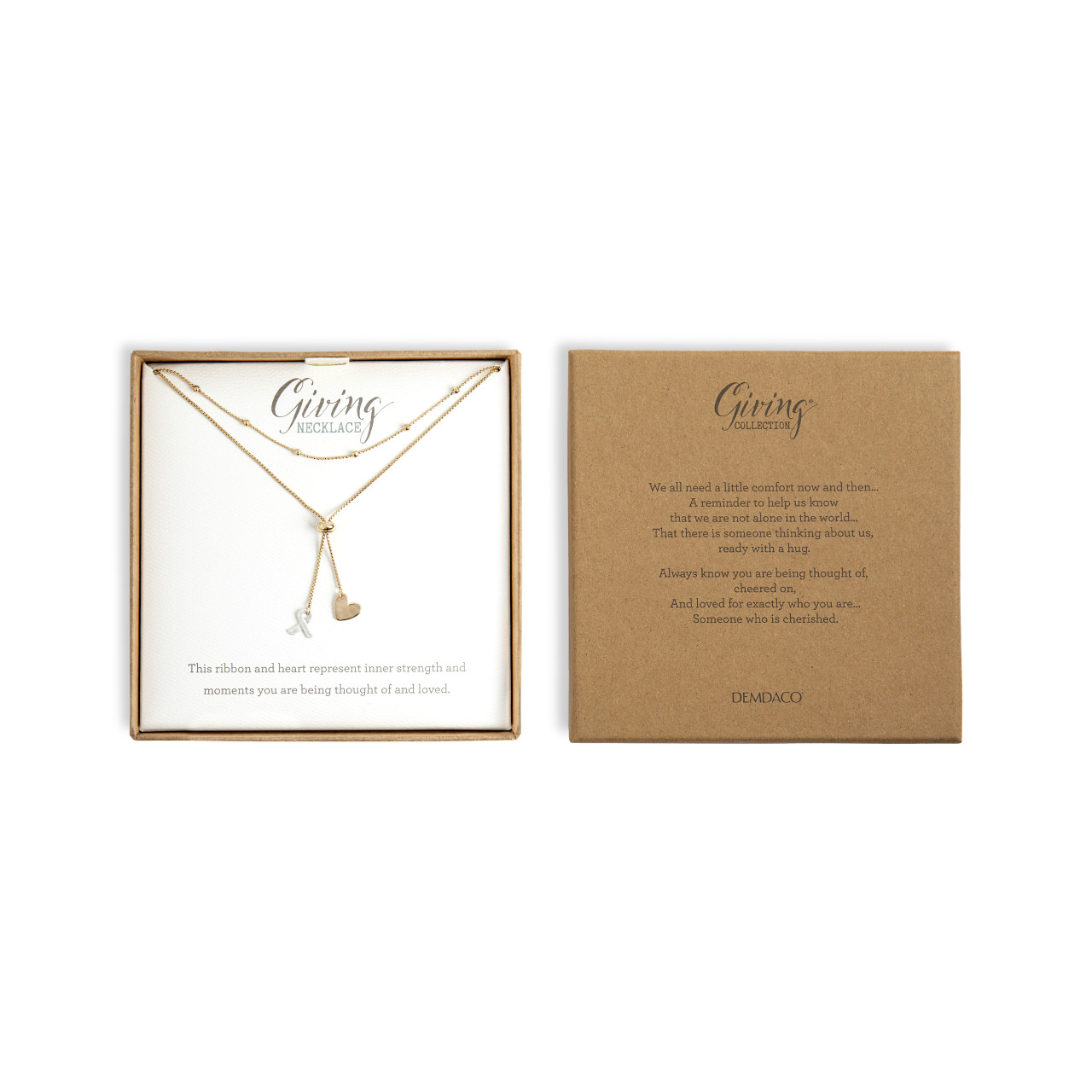 Lariat Charm Necklace - Heart and Ribbon thumbnail