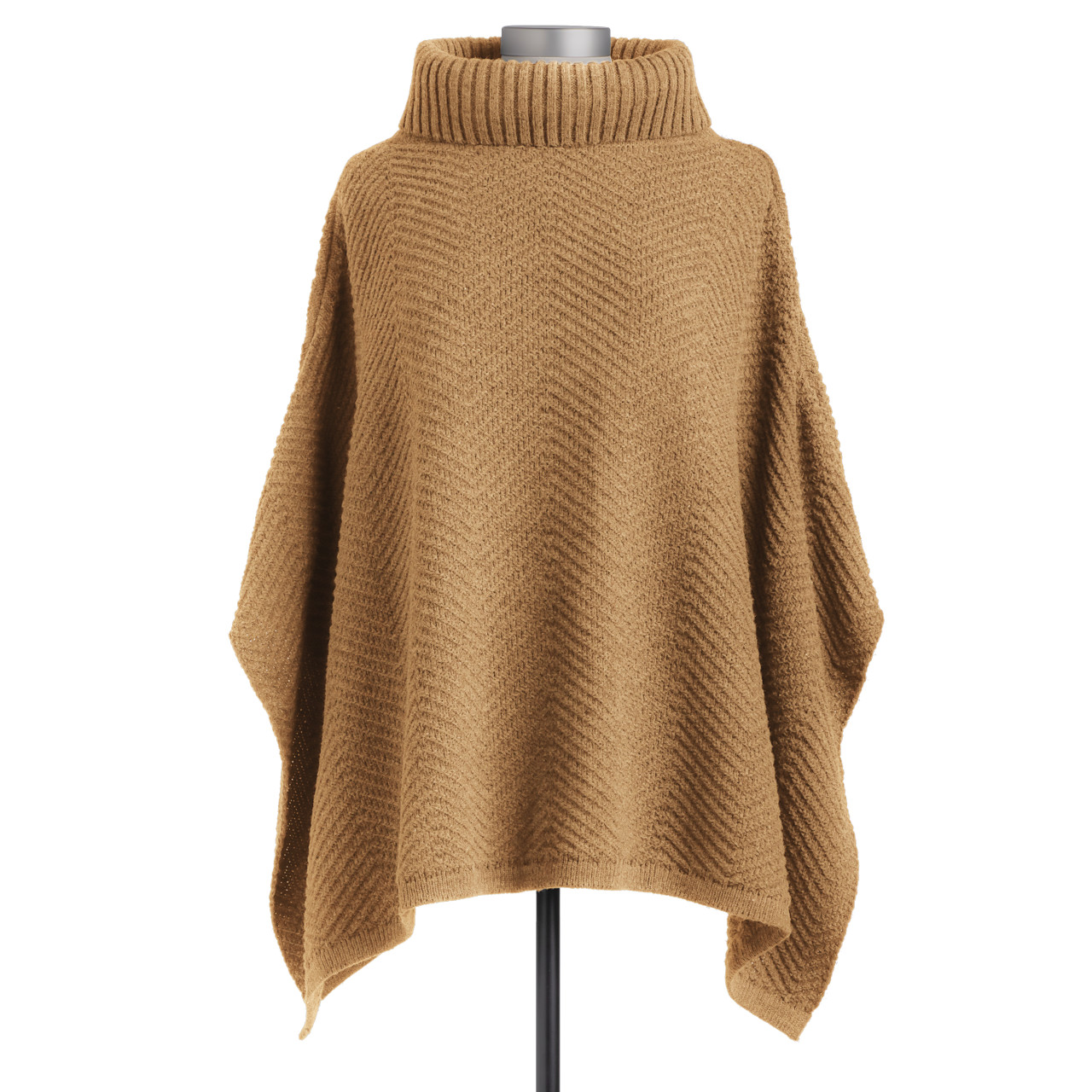 ZigZag Texture Cowl Neck Poncho - Camel thumbnail