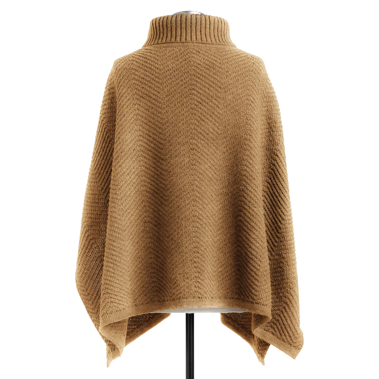 ZigZag Texture Cowl Neck Poncho - Camel thumbnail