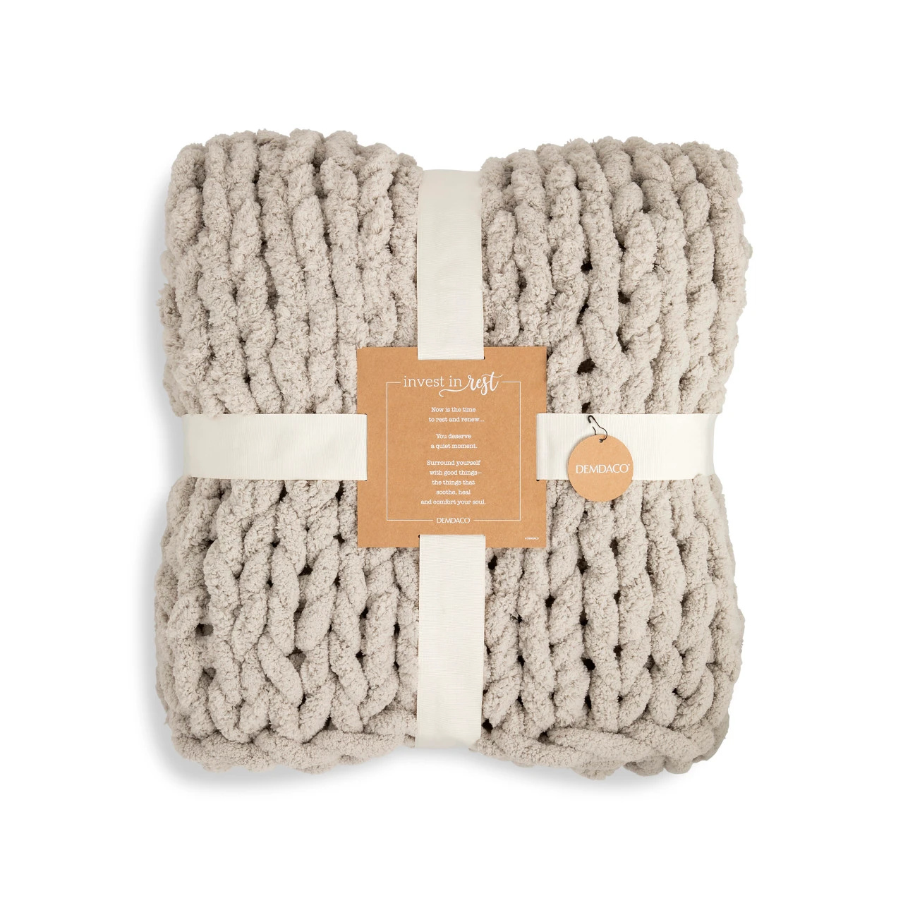 Comfort Collection Taupe Chunky Knit Throw Blanket 65" x 70" thumbnail