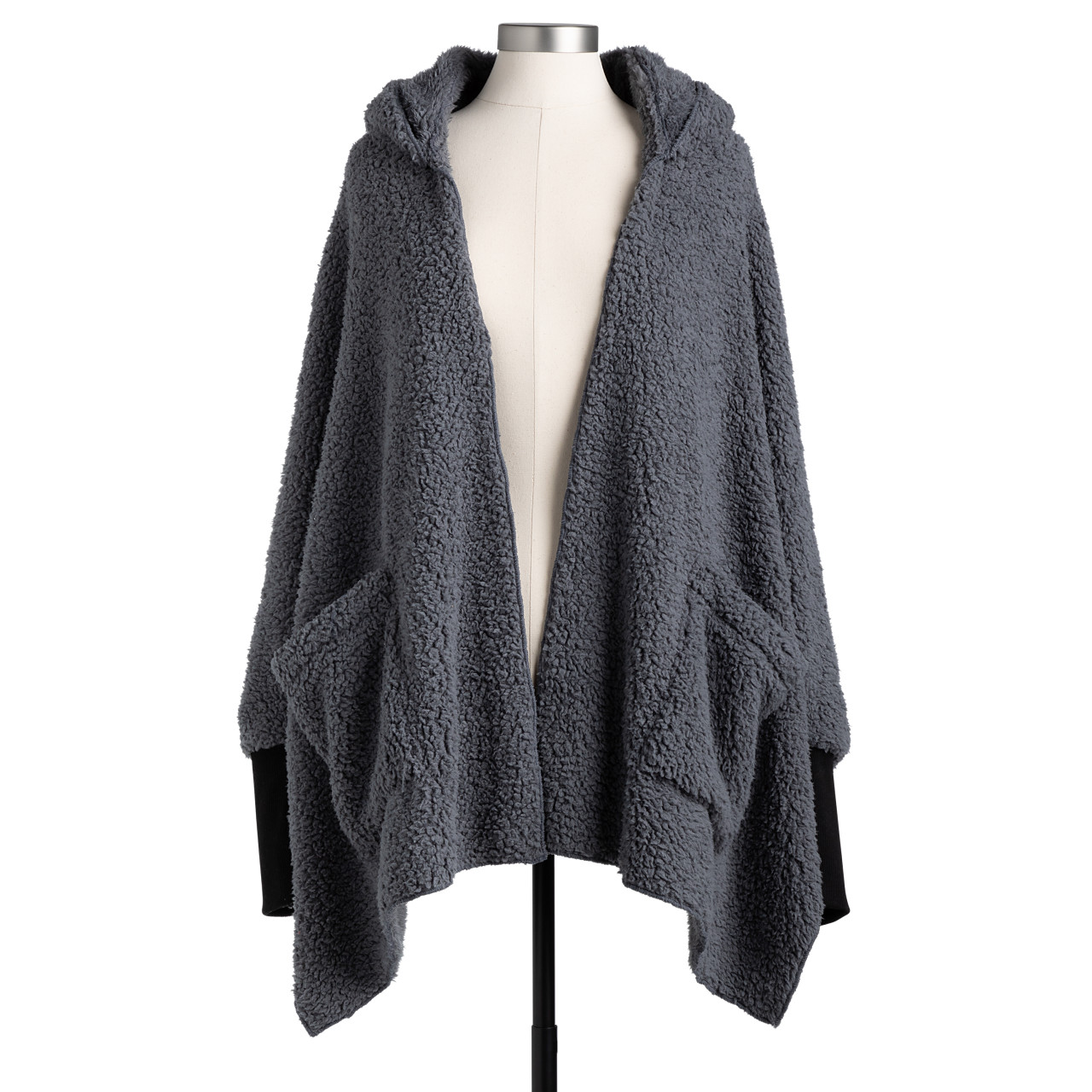 Comfort Collection Black Sherpa Hooded Wrap With Cuffs  76" x 30" thumbnail