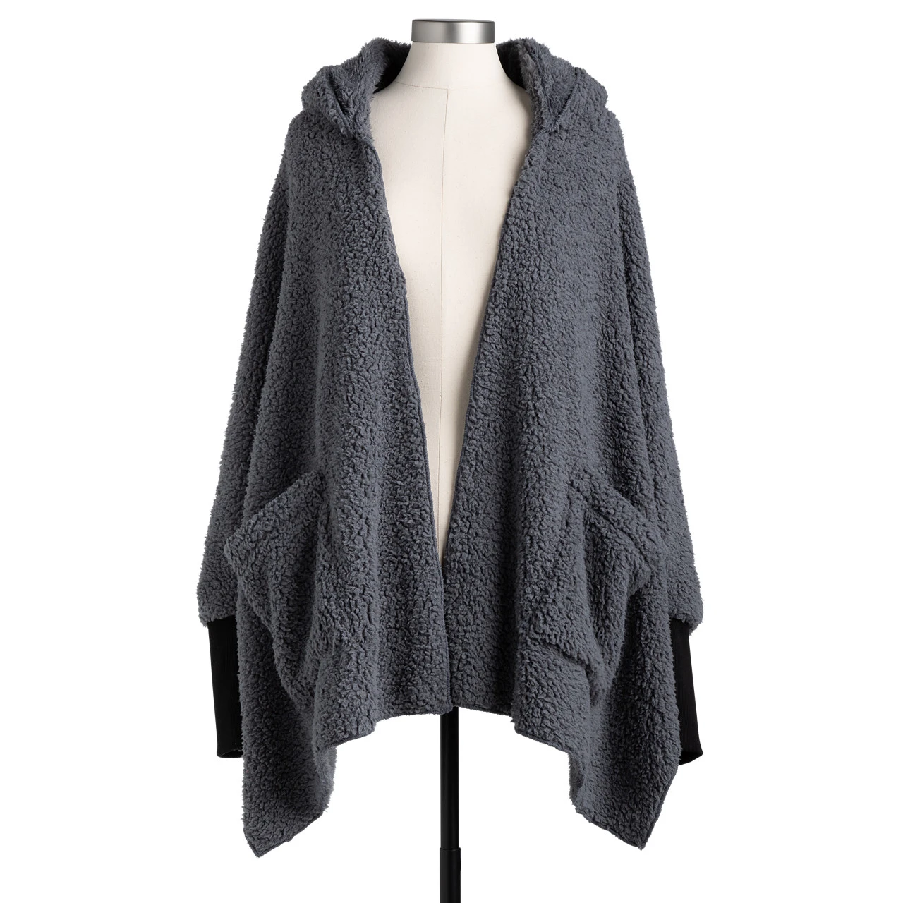 Comfort Collection Black Sherpa Hooded Wrap With Cuffs  76" x 30" thumbnail