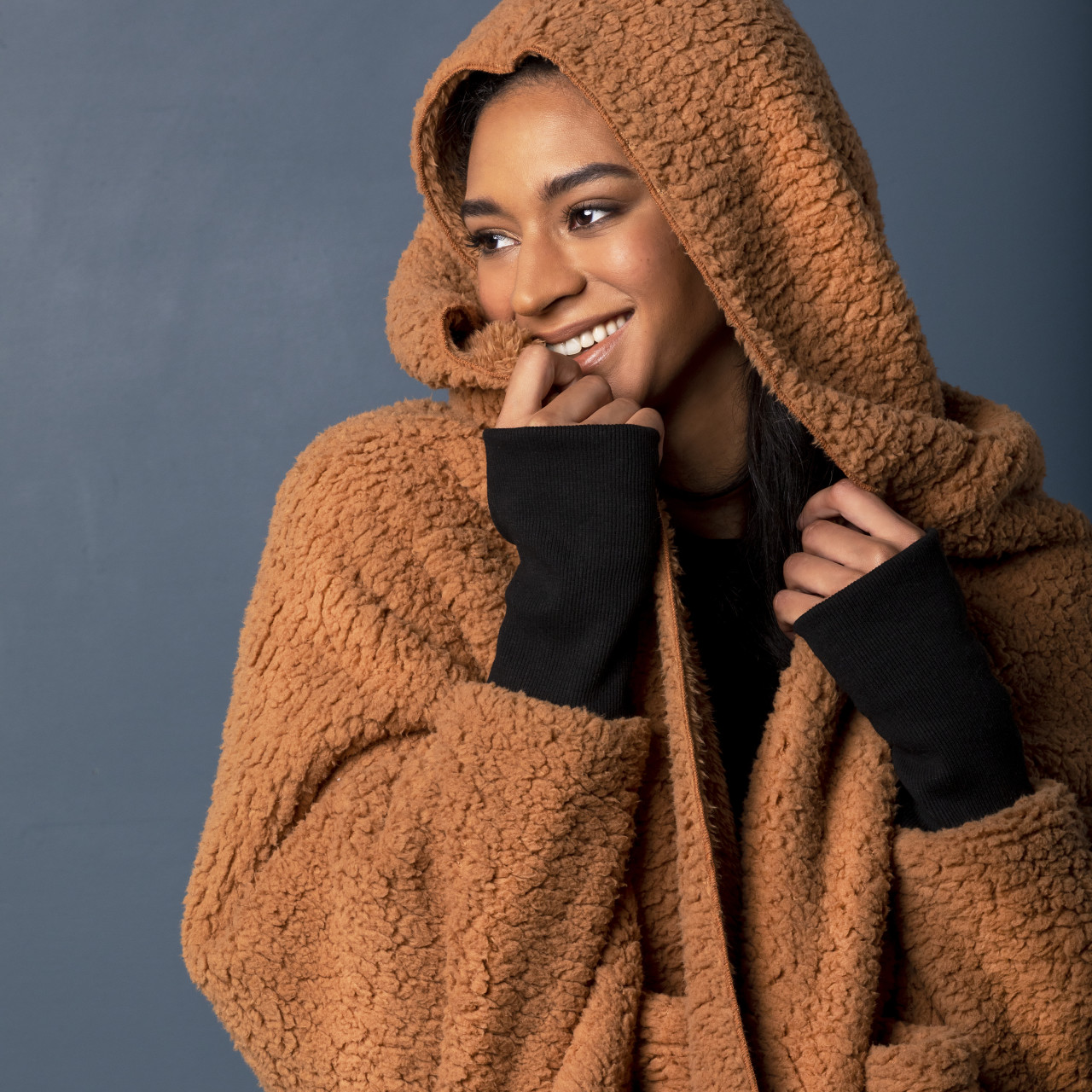 Sherpa Hooded Wrap with Cuffs - Camel thumbnail