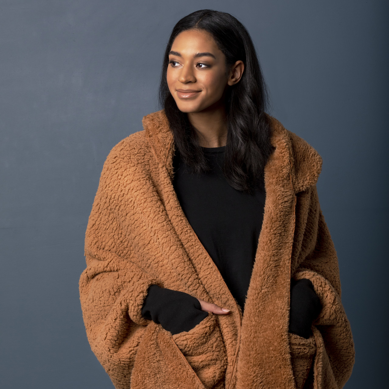 Sherpa Hooded Wrap with Cuffs - Camel thumbnail