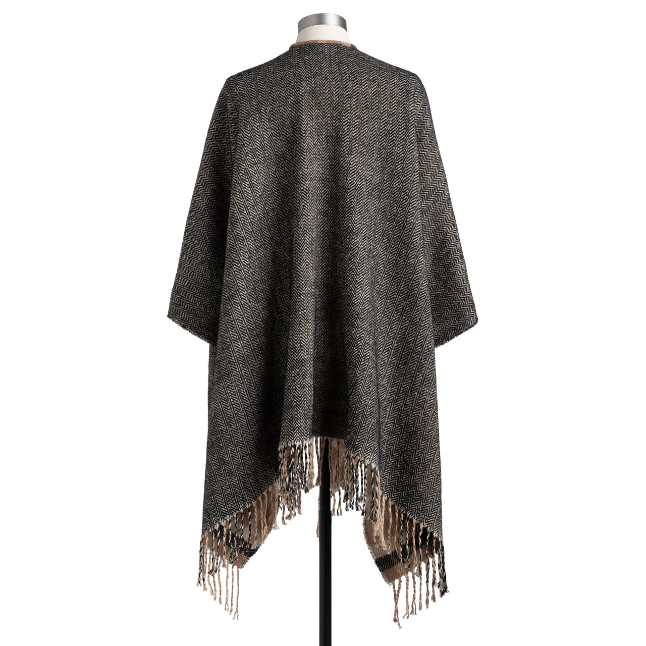 Reversible Plaid Kimono - Camel and Black thumbnail