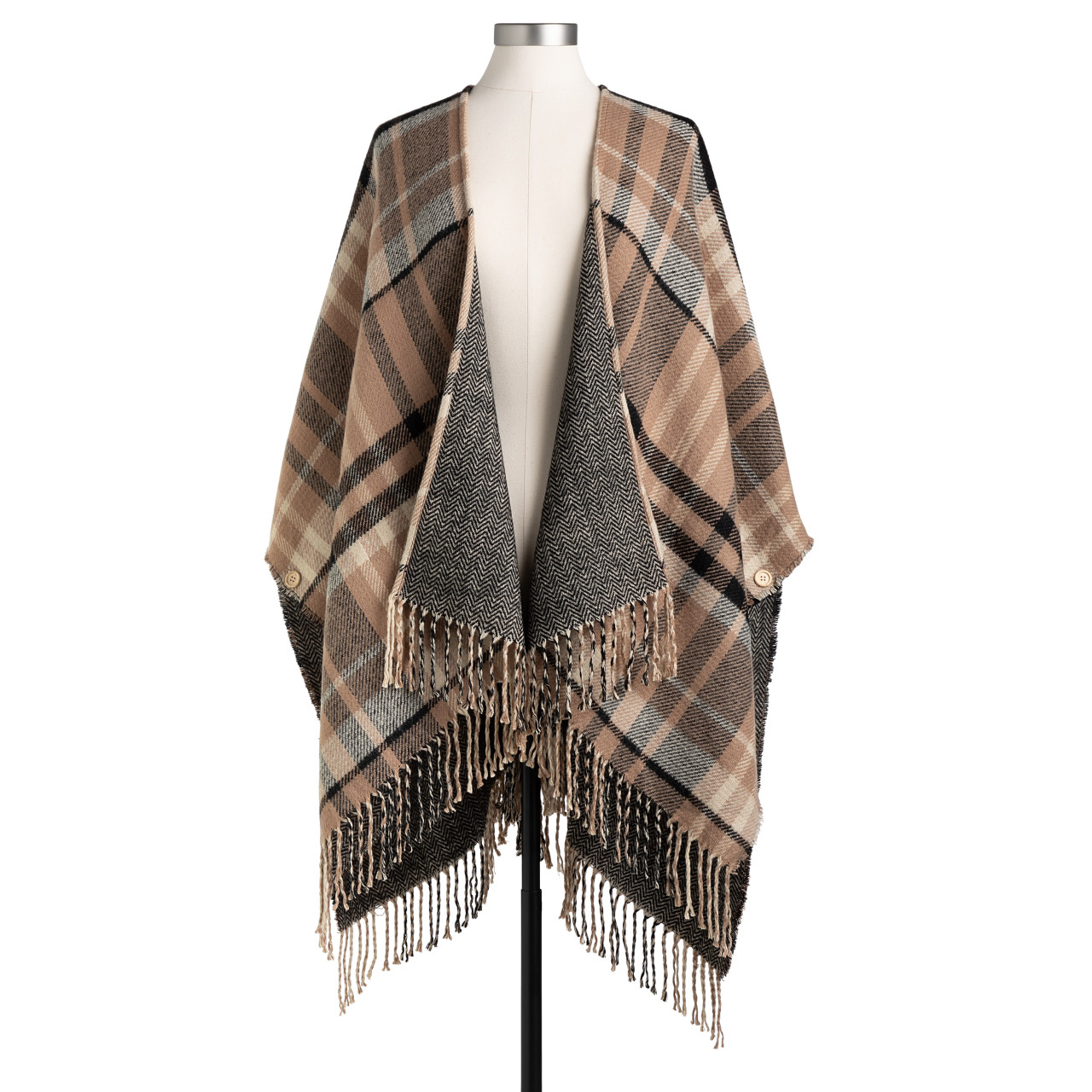 Reversible Plaid Kimono - Camel and Black thumbnail