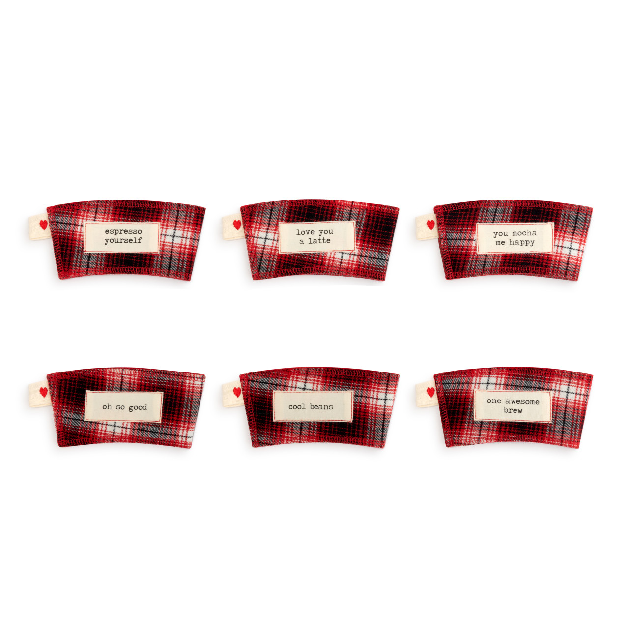 Warm Heart Plaid Coffee Cozies - 6 Assorted thumbnail