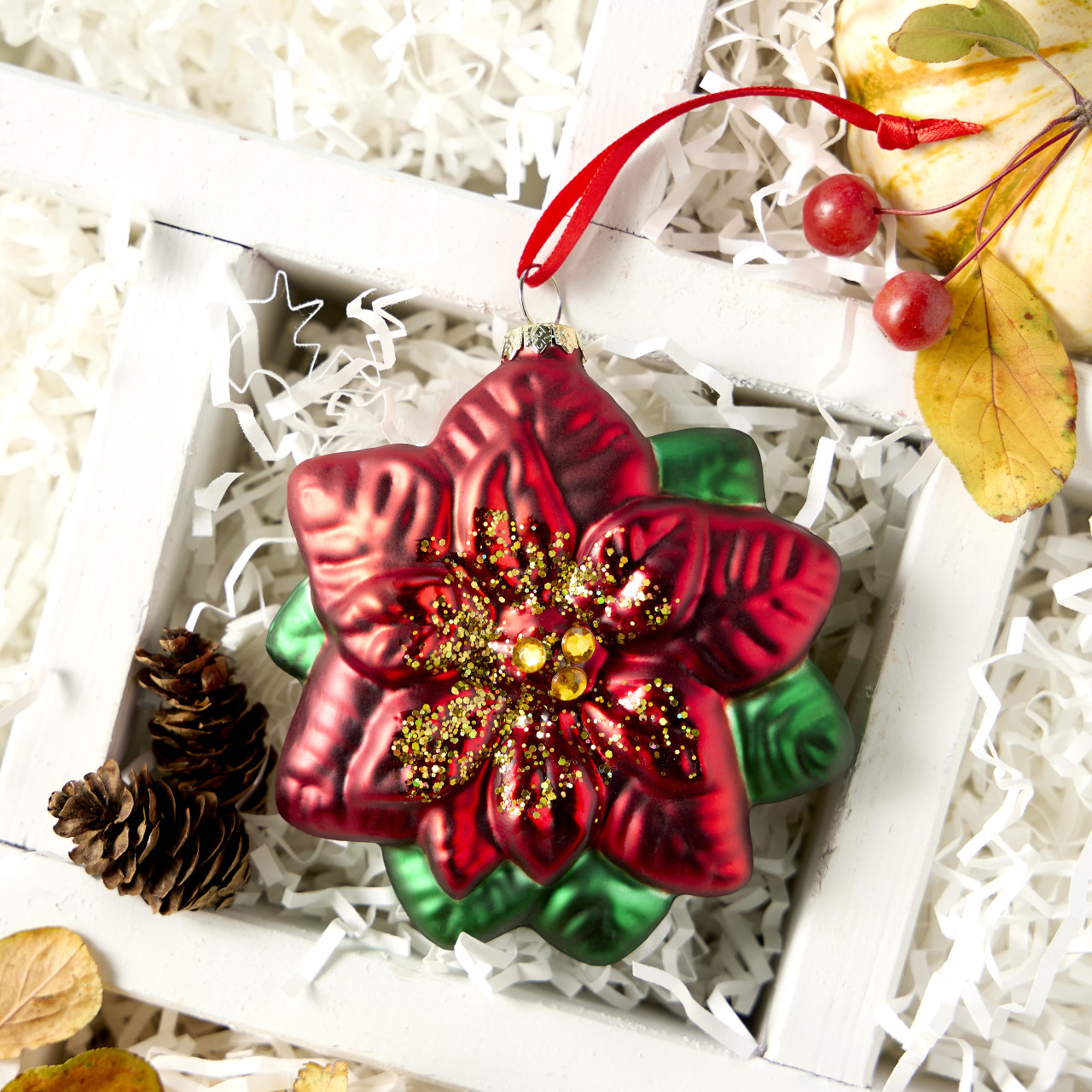 Blown Glass Poinsettia Ornament thumbnail