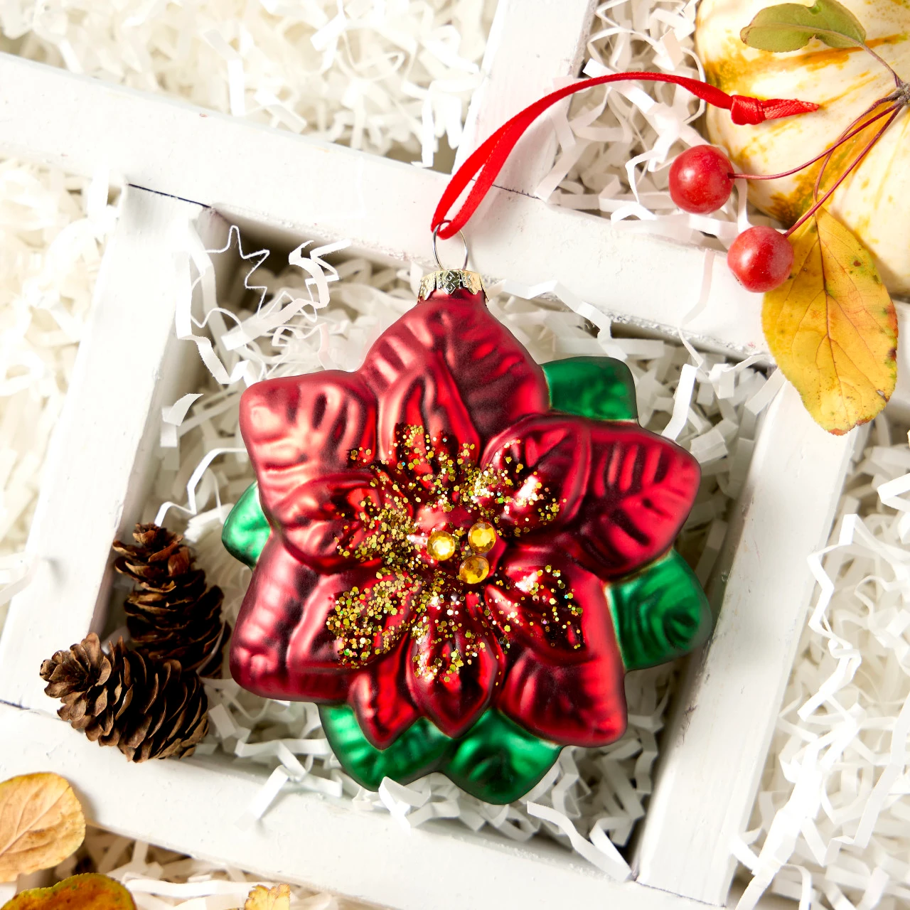 Blown Glass Poinsettia Ornament thumbnail