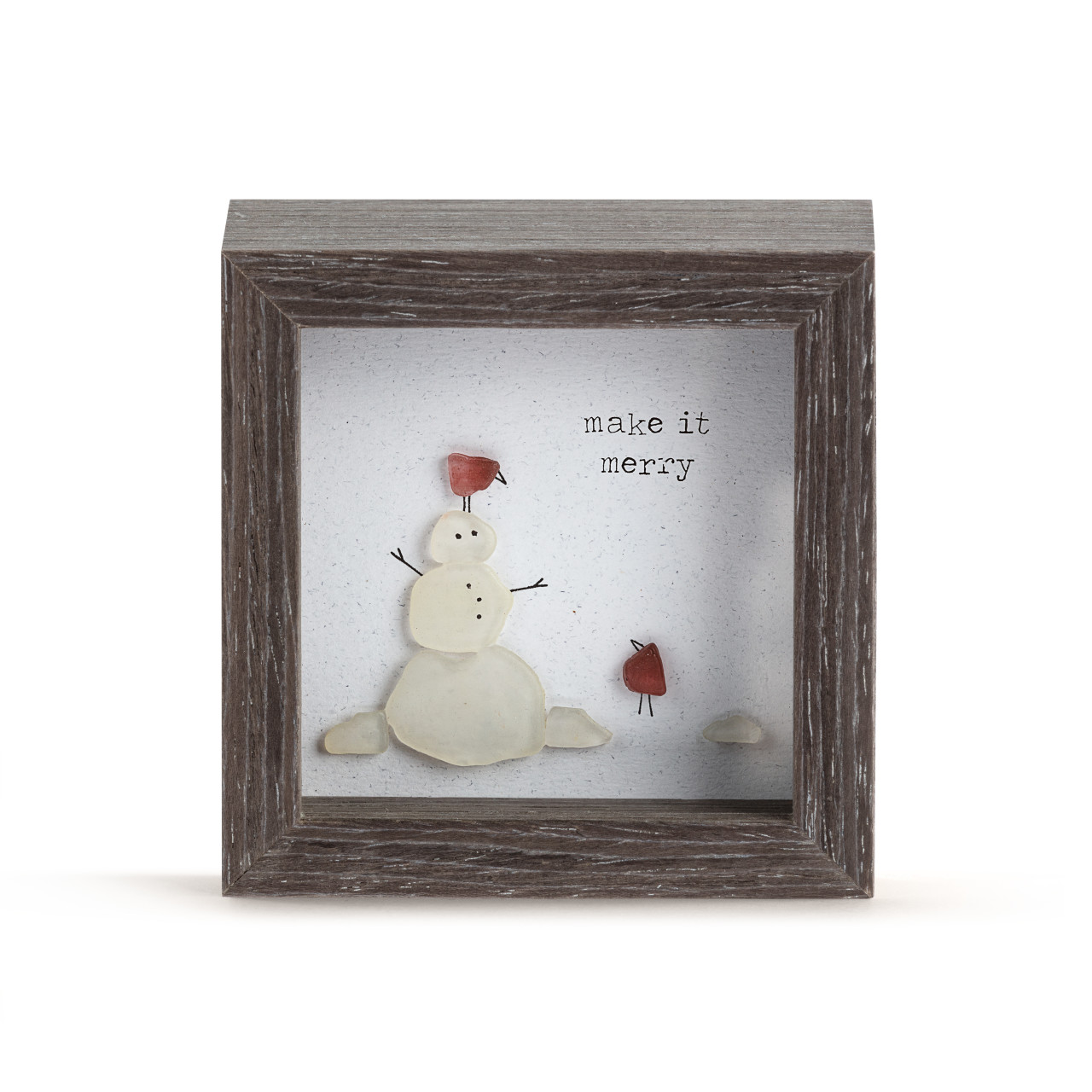 Sharon Nowlan Collection Holiday Snowman Make It Merry Shadowbox 4" x 4" thumbnail
