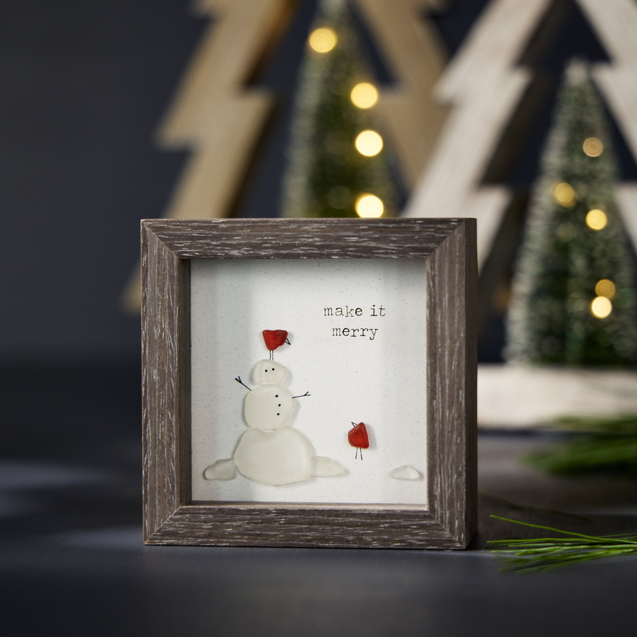 Sharon Nowlan Collection Holiday Snowman Make It Merry Shadowbox 4" x 4" thumbnail