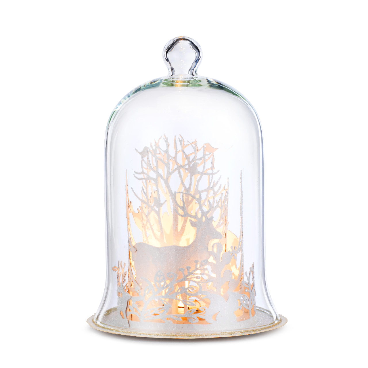 Lit Cloche with Winter Deer Scene thumbnail