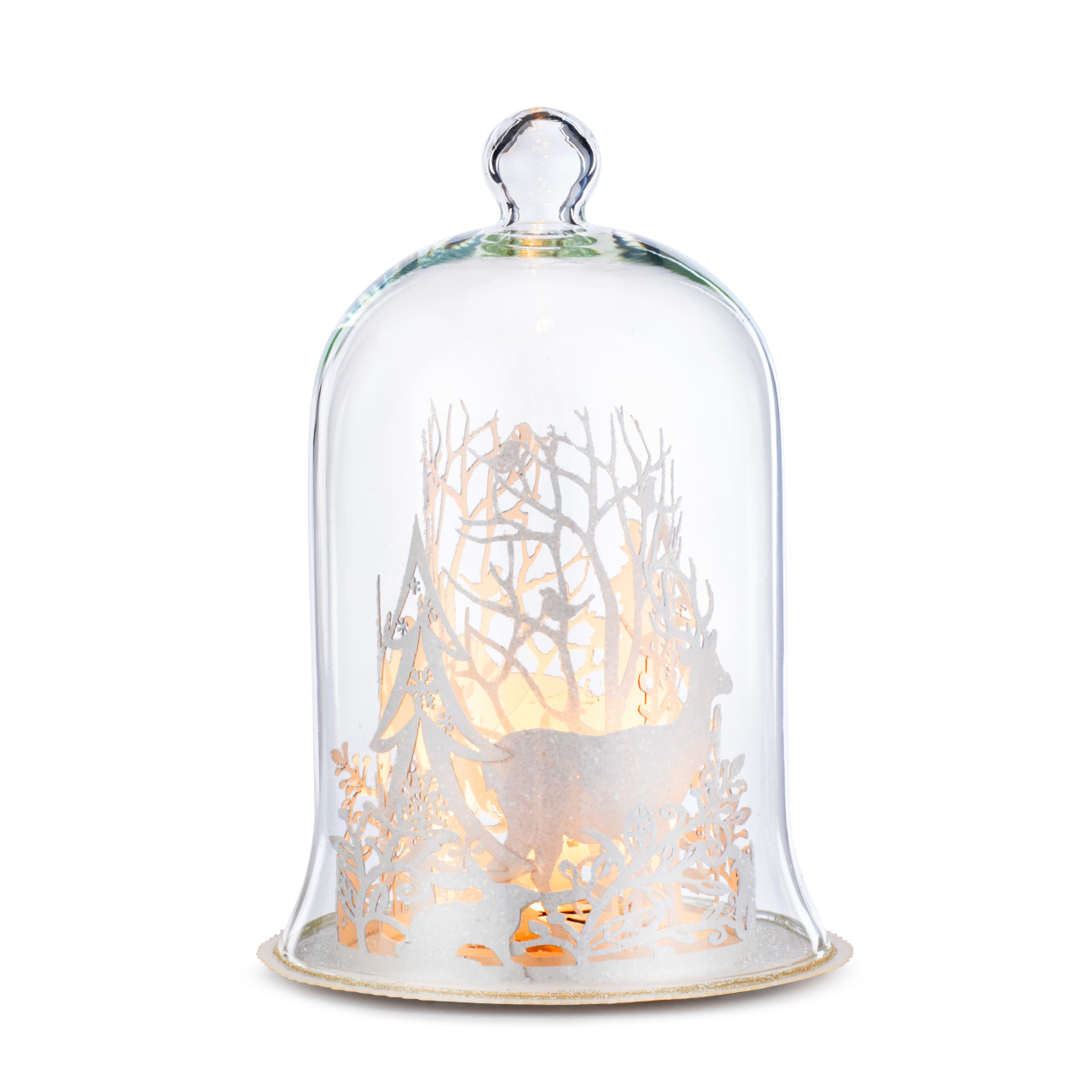 Lit Cloche with Winter Deer Scene thumbnail