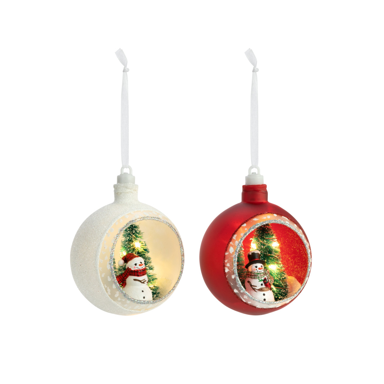 Lit Snowman Scene Glass Ornaments - 2 Assorted thumbnail