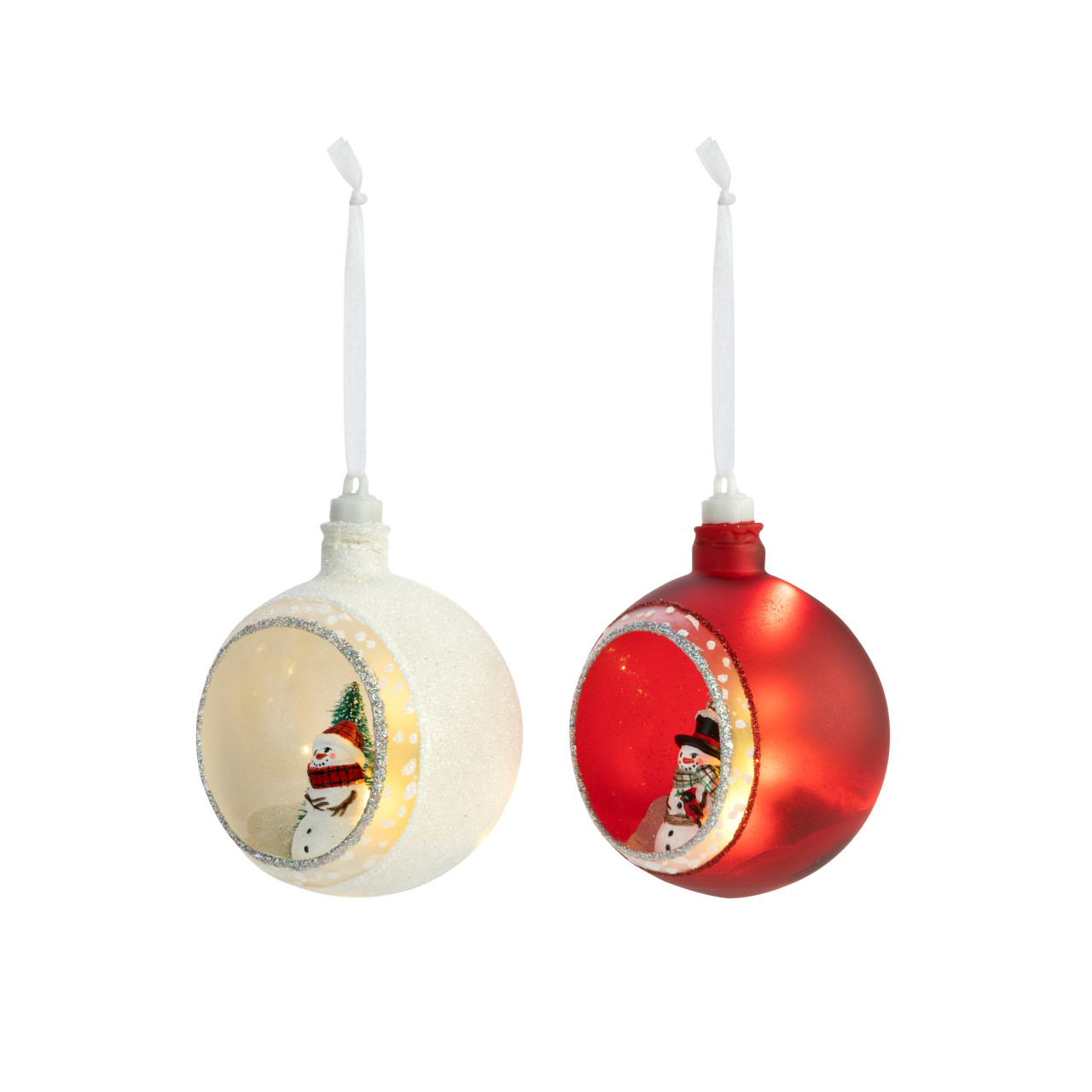 Lit Snowman Scene Glass Ornaments - 2 Assorted thumbnail